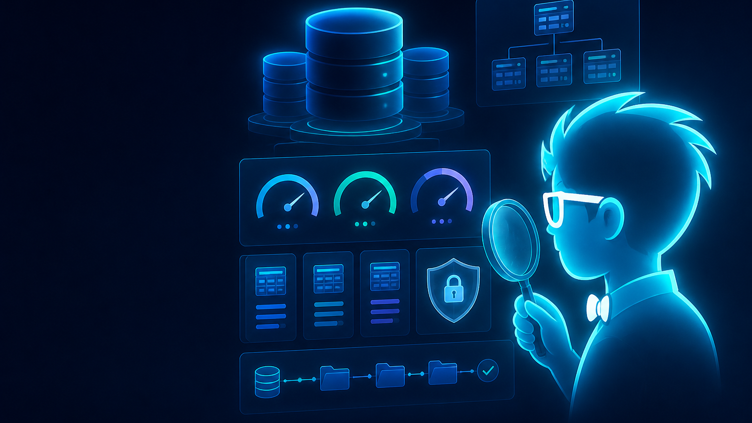 Adam inspecting a WordPress database health dashboard with tables, health categories, and protected data