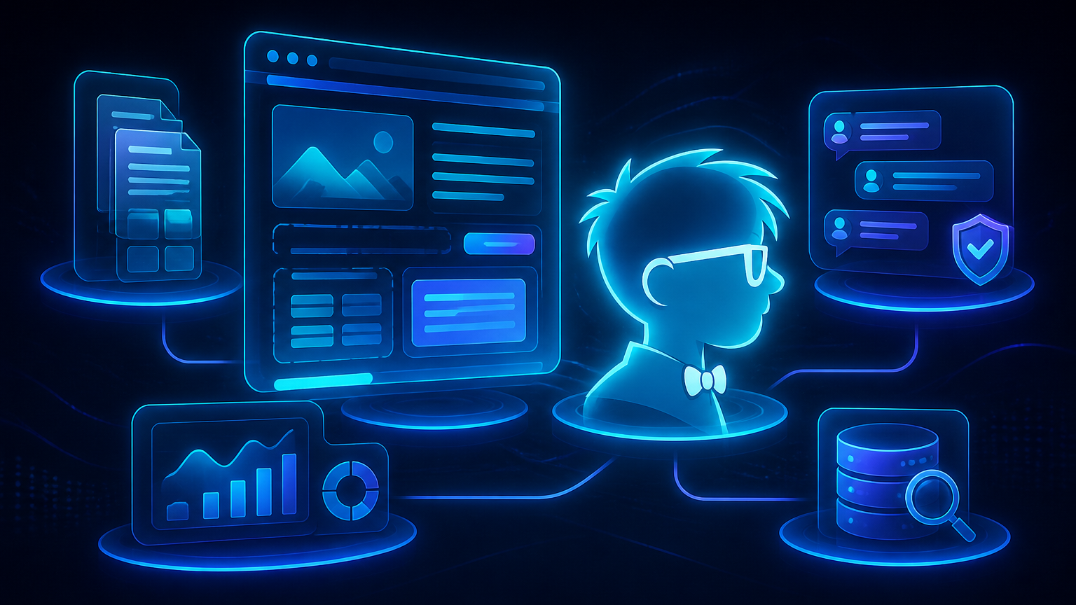 Ask Adam coordinating connected tools for website work, documents, chat, analysis, and database inspection
